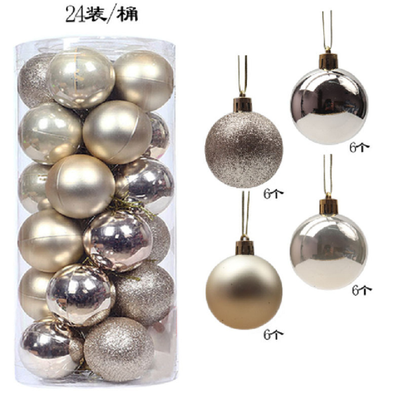 Decoración de árbol de navidad 3cm4cm6cm8cm bola de navidad de barril de plástico galvanoplastia mate bola de polvo brillante 24 paquetes mixtos