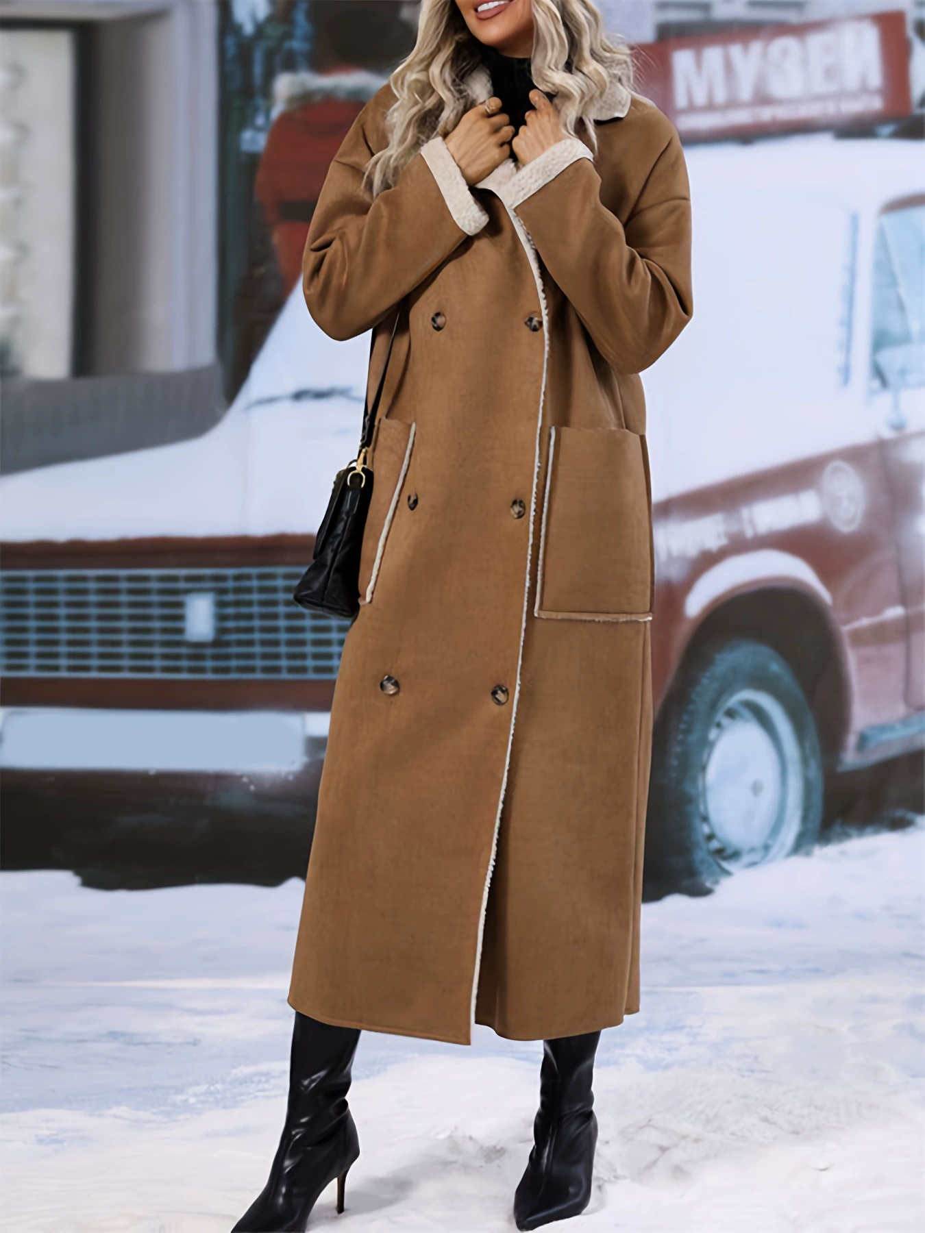 Шерстяное пальто европейского кроя, длинное женское, хаки, размеры 1XL–5XL