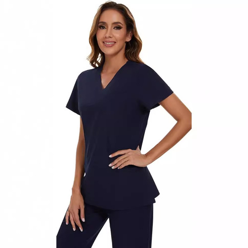 Cross-border European and American V-neck solid two-piece surgical dental work uniform set nurse uniform set