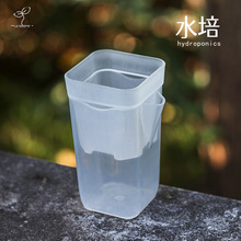 加厚半透明水培矮方多肉塑料花盆植物盆栽白色刻度量杯线吸盆小方