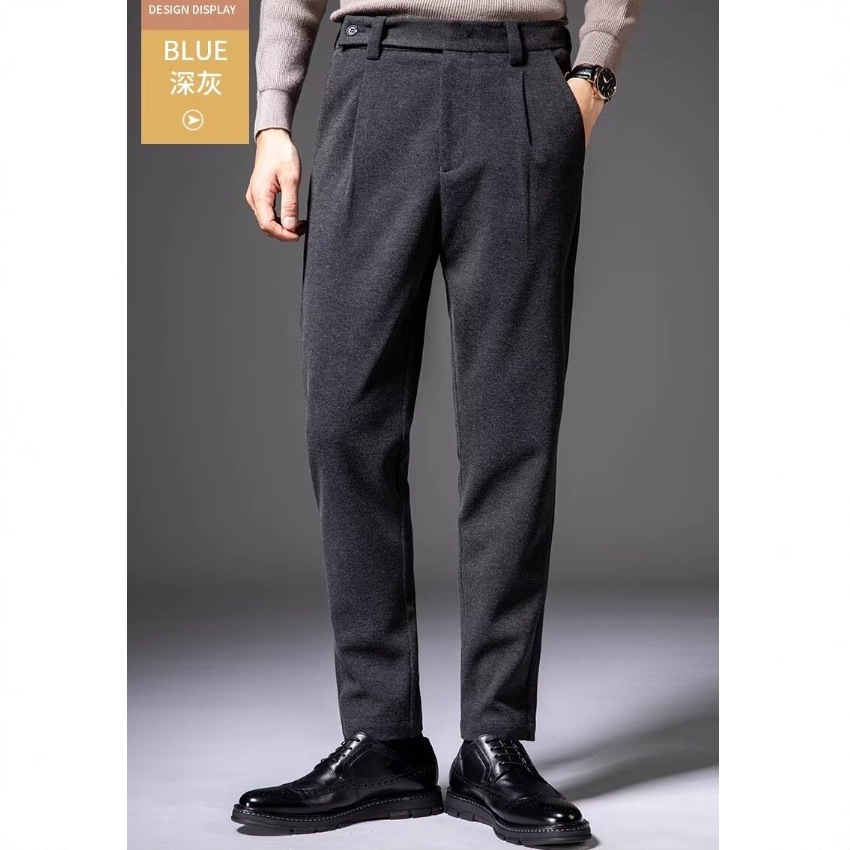Winter Woolen Pants Loose Straight Brushed Casual Long Pants Office Wool Simple Dress Pants Men's Pants Autumn Winter Style