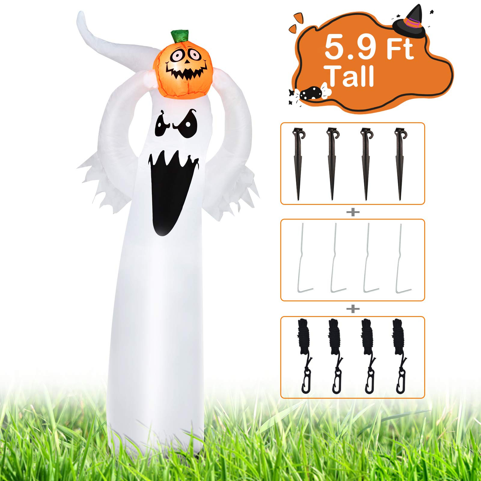 Halloween escena decoración fantasma Festival inflable horror fantasma blanco fantasma cabeza calabaza luminosa accesorios inflables