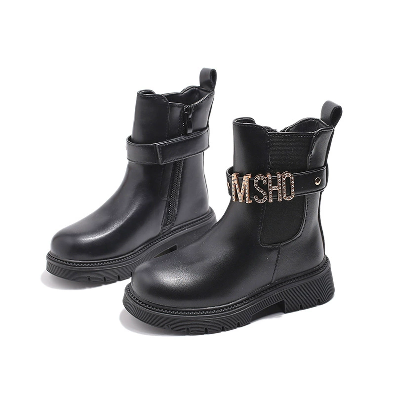 Ботинки Мартин для девочек, новая модель весны и осени 2025 года, зимние детские двухслойные хлопковые ботинки среднего и большого размера, кожаные ботинки с флисом, модные короткие ботинки в стиле кросс-бордер.