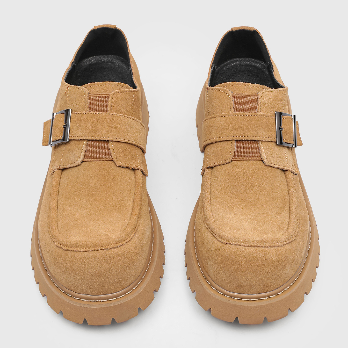 厚底秋季新款增高复古百搭松糕单鞋设计感小皮鞋男鞋 6677黄色-J