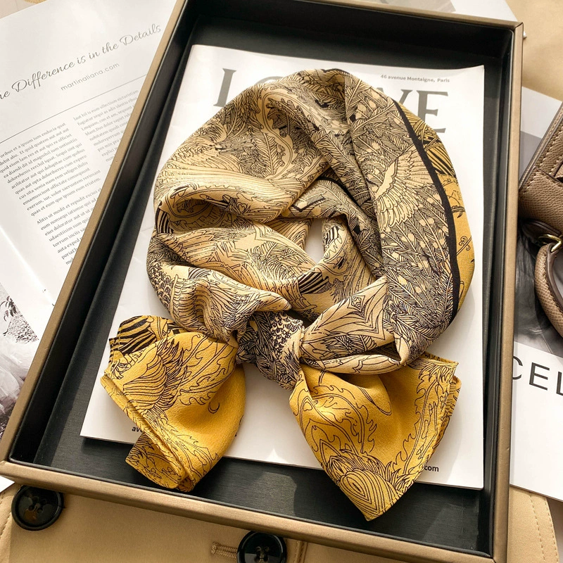 Yellow silk autumn universal thin scarf, neckerchief