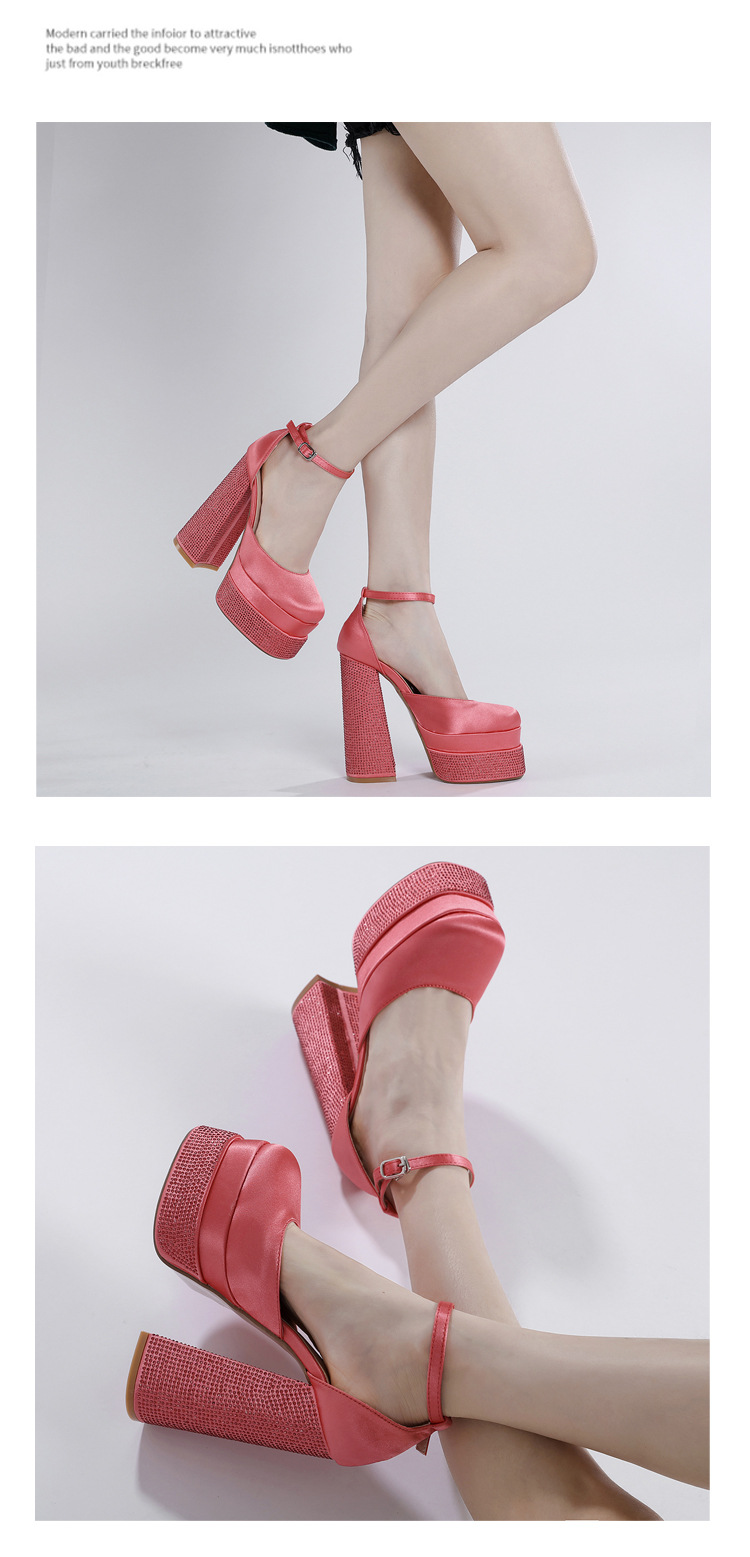 Giày cao gót sandal nữ đính đá rhinestone, đế platform, quai satin, phù hợp dự tiệc và trình diễn thời trang — Màu đen chi tiết 8
