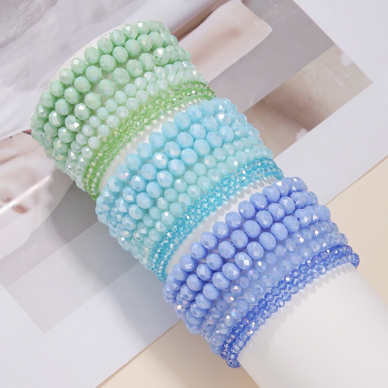 Middle East Hot Sale 1 Set of 7 Bohemian Style Simple Cut Color Crystal Beaded Bracelet for Men and Women
