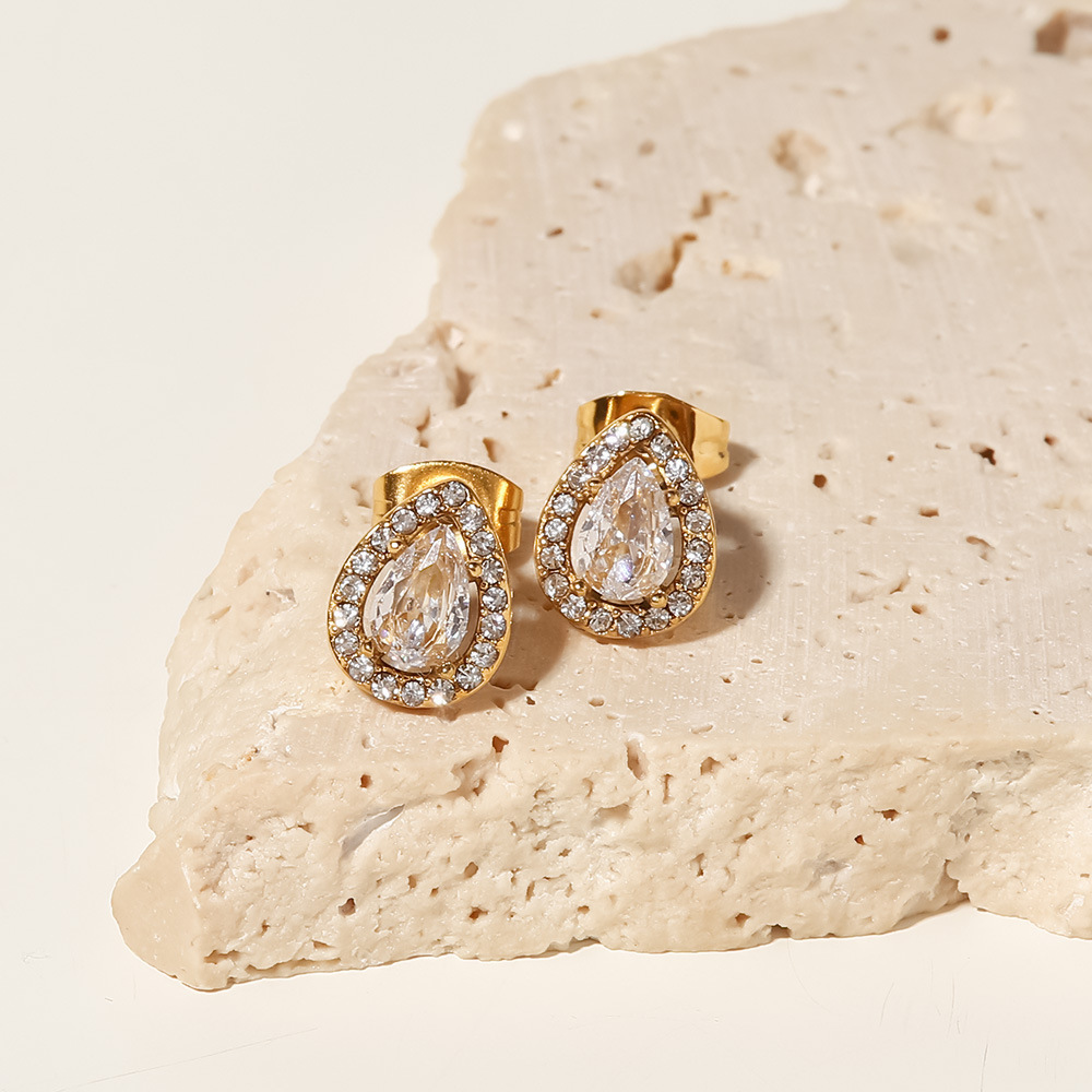Fashion Water Droplets Stainless Steel Ear Studs Plating Inlay Zircon Stainless Steel Earrings 1 Pai