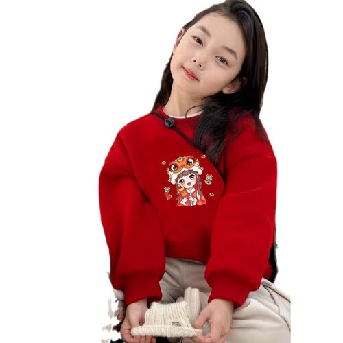 Composite Fleece Round Neck Cartoon Snake Year New Year Outfit Versatile Fashion Trendy Fleece Lined Thick New Year Greeting Top