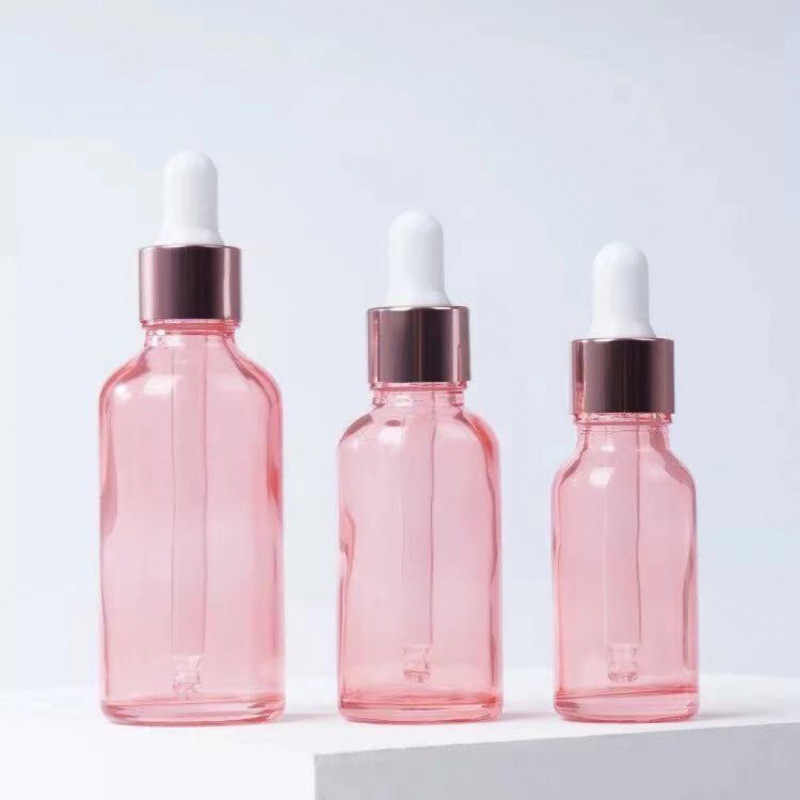 桃粉色精油瓶玻璃分装瓶胶头滴管原液精华液瓶现货化妆品包装瓶