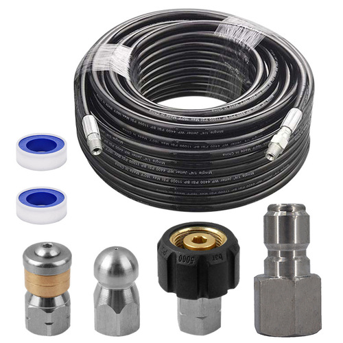 High-pressure cleaner sewer drain cleaning wastewater pipe unblocking pipe set with stainless steel mouse nozzle unblocking rubber pipe sleeve