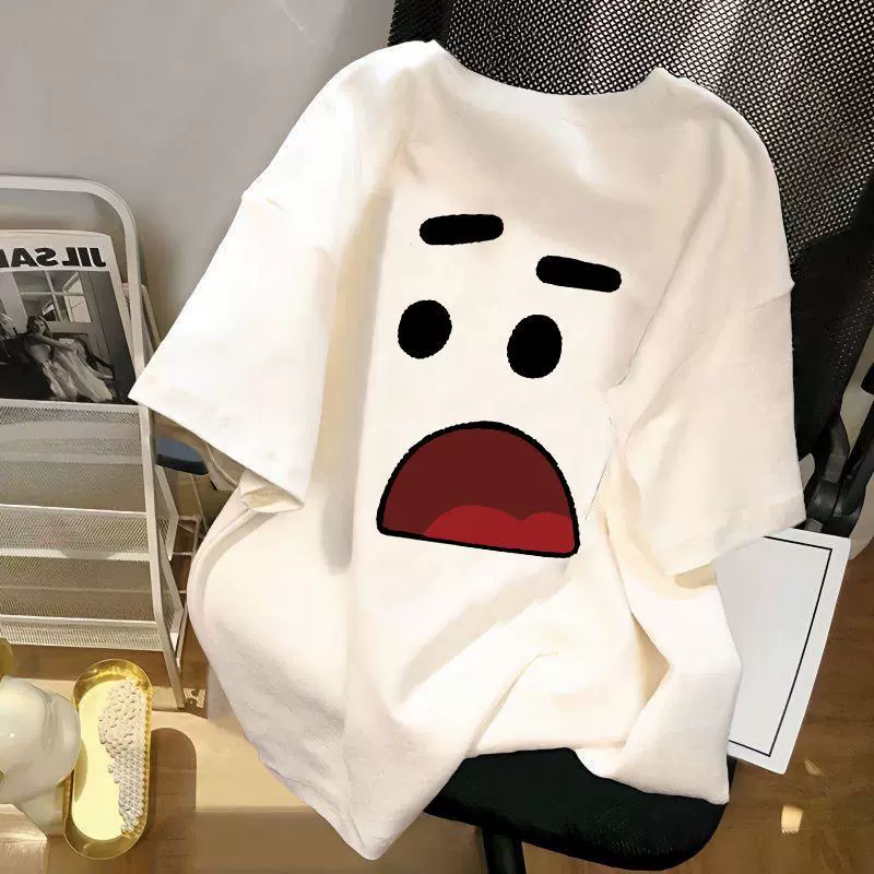Короткий рукавoversized футболка, белая, размеры M–5XL, сезонные графические дизайны