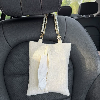 Blue Rain car tissue box, featuring a Car tissue box/set - seersucker-hanging-tissue-box-beige