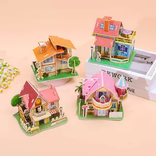 纸质3d立体拼图幼儿园教育学校手工diy房子儿童女孩益智玩具批发