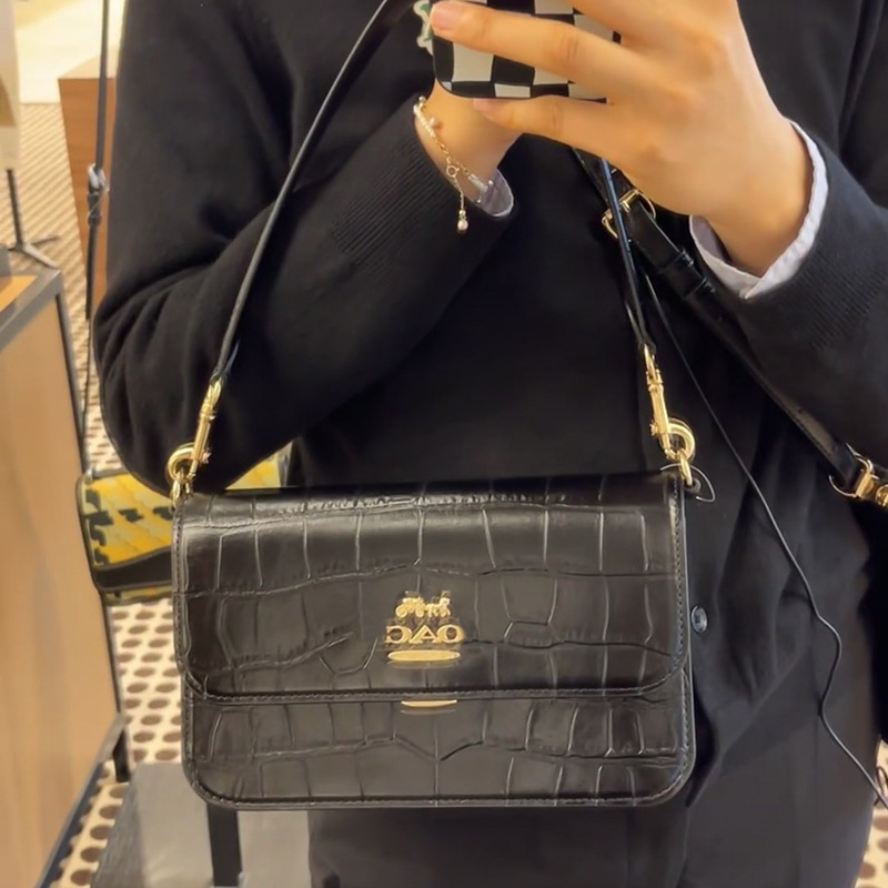 Bags for Women 2025 New Crocodile Pattern Brynn Small Square Bag Flip Double Shoulder Strap Single Shoulder Crossbody Bag Baguette Bag