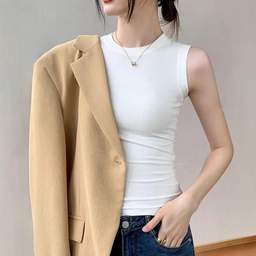 Threaded base round neck women's innerwear spring and summer 2025 sleeveless stylish strap thin top fashion