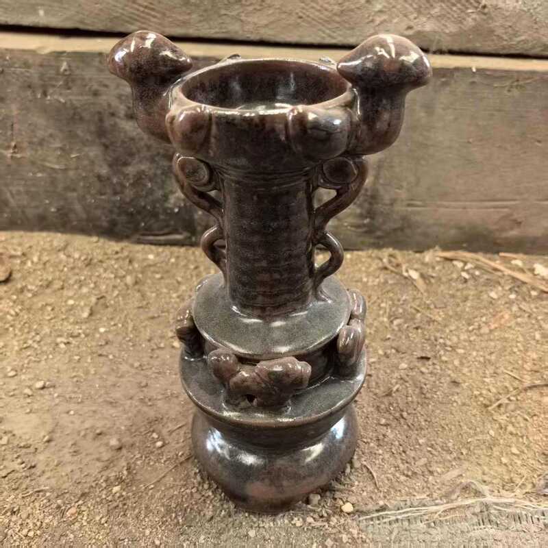 Wholesale Antique Old Celadon Three-Legged Oil Lamp Candlestick Crafts Ornaments Old Collectibles Antique Miscellaneous Items