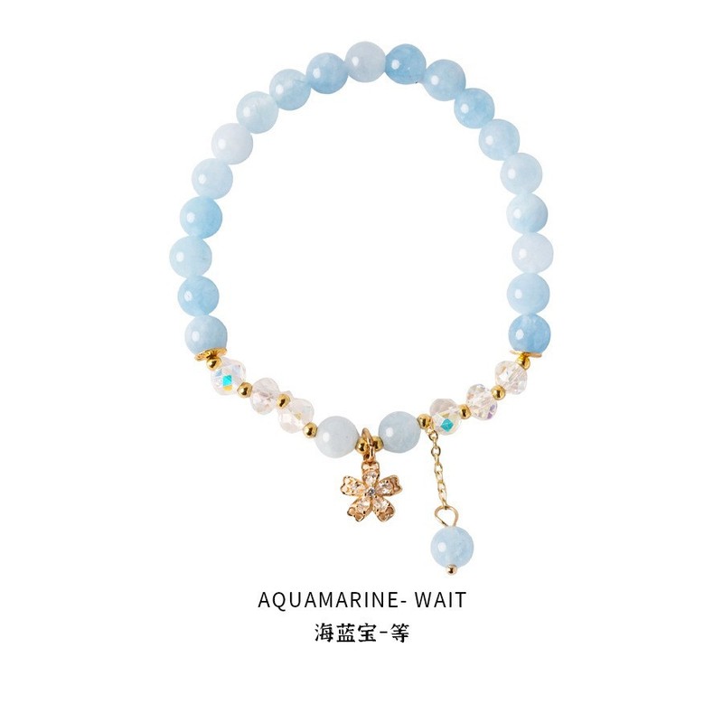 Hanluo~アクアマリンビーズプルブレスレット、ファッショナブルなニッチで絶妙な気質のブレスレット、軽い高級感、ハイエンドで多用途なハンドアクセサリー|undefined