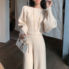 小香风冬裙套装两件套女春秋2025年新款一字肩针织上衣打底连衣裙