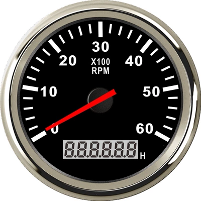 85mm Pin-Mounted Universal Tachometer automobile instrument - silver-edge-black-bottom-0-6000rpm