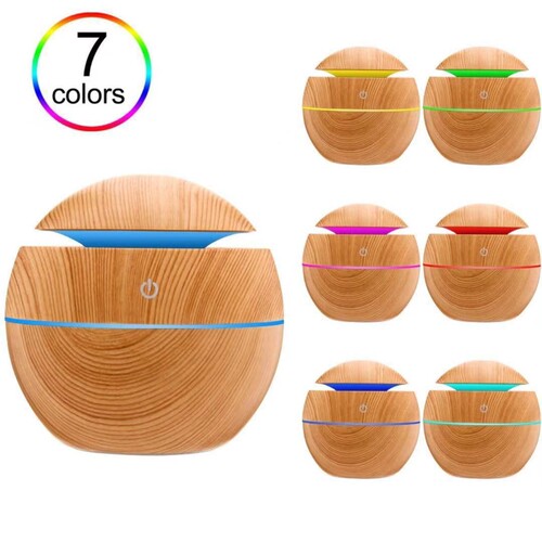 Creative new mushroom wood grain humidifier aromatherapy machine USB car office home colorful night light silent humidification