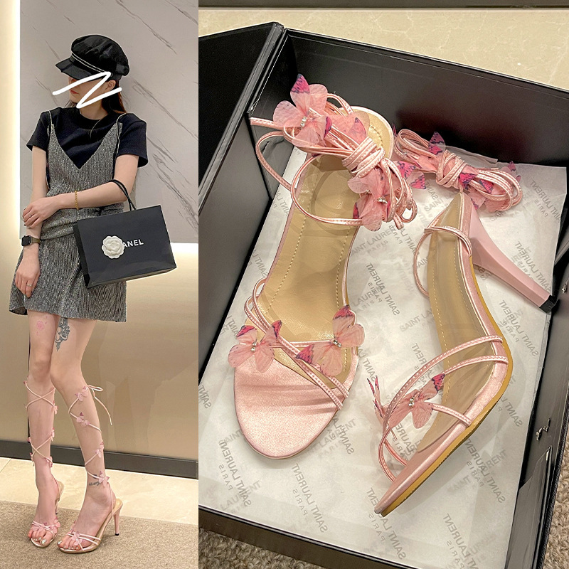Foreign Trade Butterfly-Style Sexy High-Heeled Sweet Thin-Strap Sandals for Women, New Fashion High Heels Foreign Trade Butterfly-Style Sexy High-Heeled Sweet Thin-Strap Sandals for Women, New Fashion High Heels