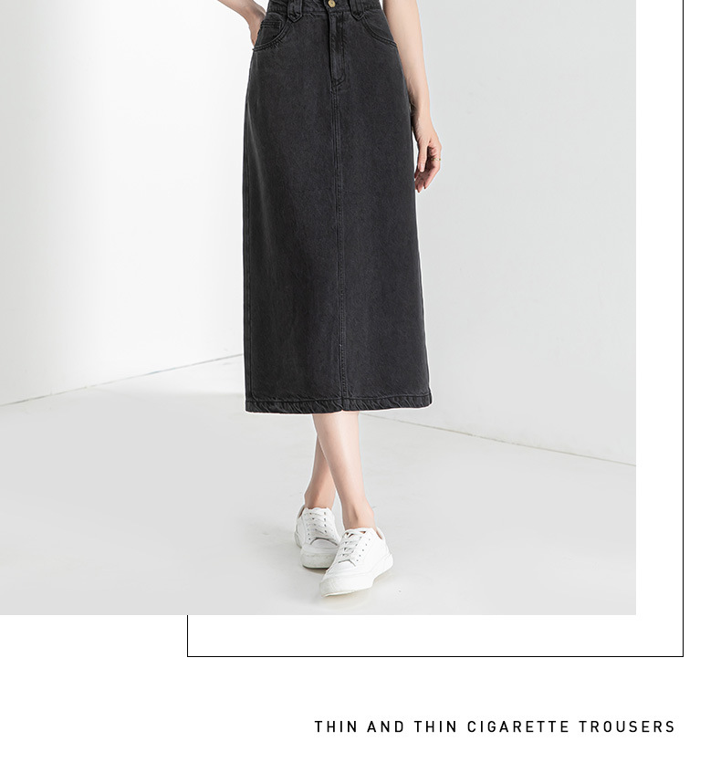 Chân váy bút chì denim Tencel cỡ lớn nữ xẻ tà dài vừa phải — Màu đen chi tiết 23