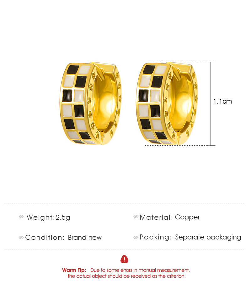 Retro Checkered Copper Enamel Hoop Earrings 1 Pair