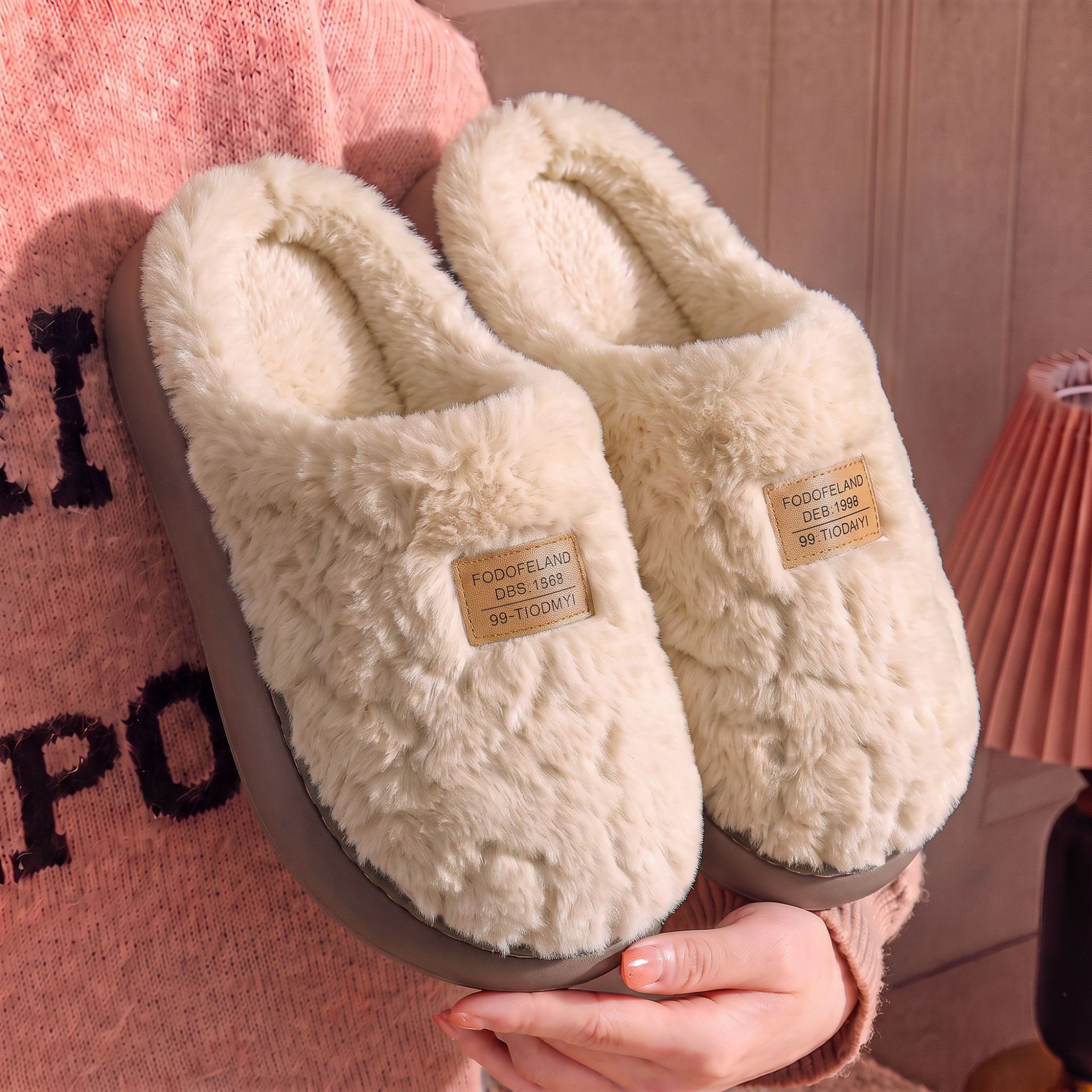 Zapatillas de Lana de Cordero con Plataforma para Mujer de lana artificial y EVA, antideslizante, cálido, para el hogar