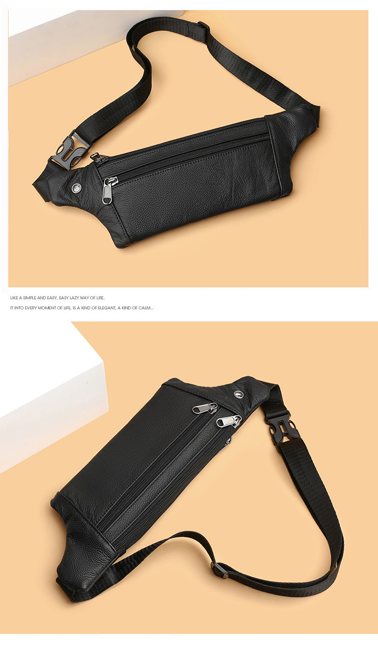 94g Weight Polyester Lining Material Sewing Thread Fashion Element Zipper Closure Type Sling Strap Strap Type Fanny Pack Bags Type Casual Occasion Genuine leather Material Solid Color Pattern All Seasons Season Men's Gender Streetwear Style Square Shape Men's Streetwear Solid Color Genuine Leather Men's Waist Bags 1