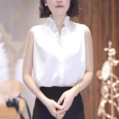 法式白色衬衫女士大码胖MM夏季设计感洋气减龄木耳边v领无袖上衣