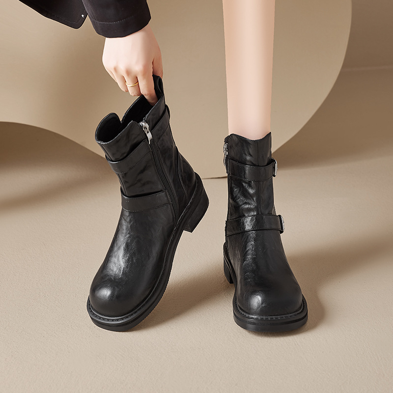 Augusto Lion Martin botas para mujeres 2025, nuevo otoño tacones gruesos con suela gruesa negra mirad botas de primavera y otoño retrógradas
