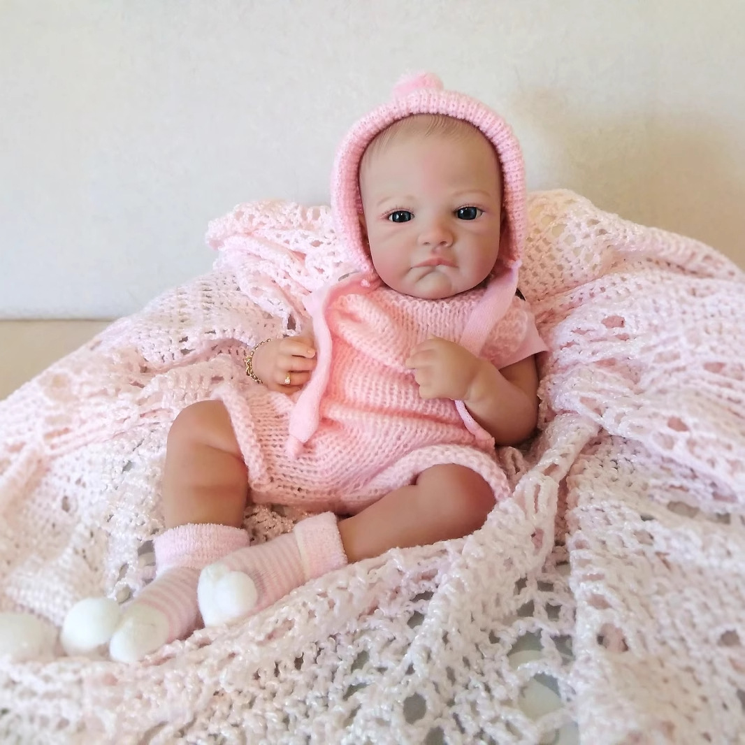 NPK 19 pulgadas hecho a mano de lana rosa mono August awake simulación muñeca colección regalo
