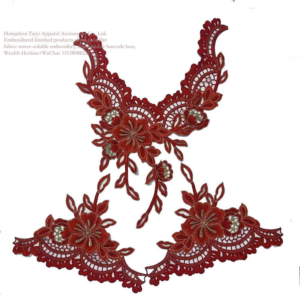 Новый стиль винно-красная вышивка кружева аксессуары кружева наклейки на одежду для украшения diy ручной работы материал для одежды с воротником
