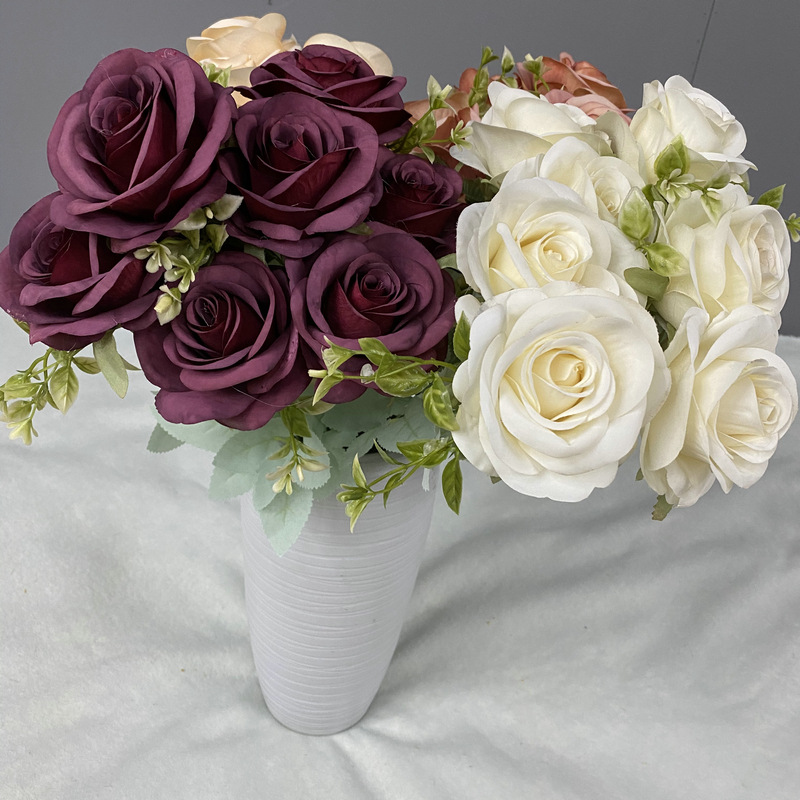 9-tête enduit néerlandais rose ins style bouquet artificiel décoration de la maison bouquet faux fleur mariage rose bouquet