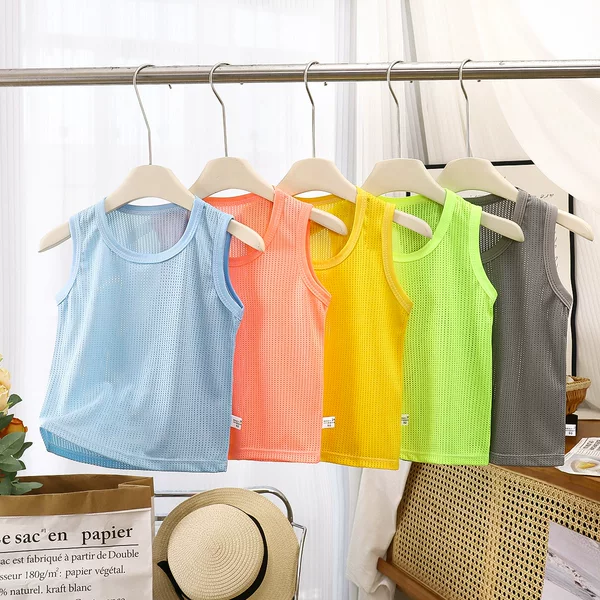 Summer New Sleeveless T-Shirt Kidsren's Mesh Vest Baby Sweatshirt Boys and Girls Sleeveless Single Top Clothes Kidsren's Clothing