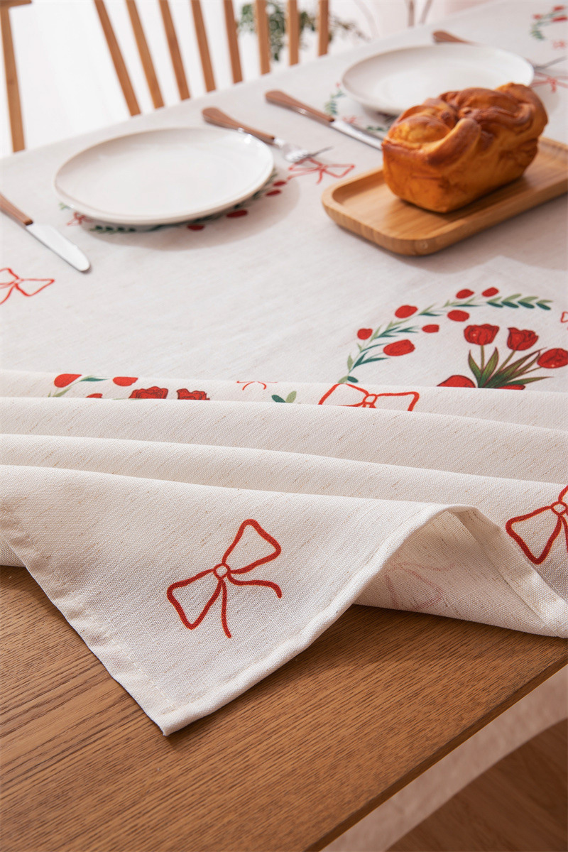 Tovaglia rettangolare per tavolino da caffè, tavolo da pranzo, decorazione per sala da matrimonio con stampa digitale rossa di tulipani e fragole._voghion.com