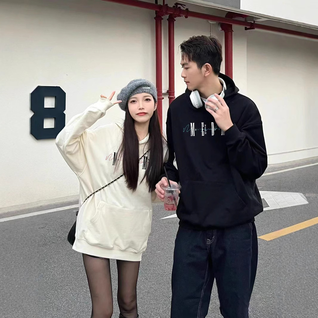 MEDM KASS 패션 브랜드 가을 후드 스웨터 남녀 미국 스트리트 커플의 느슨한 캐주얼 탑