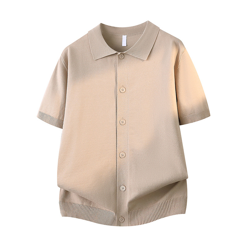 Polo camiseta collar camiseta de punto camiseta de manga corta camiseta de hombre cardigán botón de fila viejo viento de hielo de verano fábrica transfronteriza al por mayor