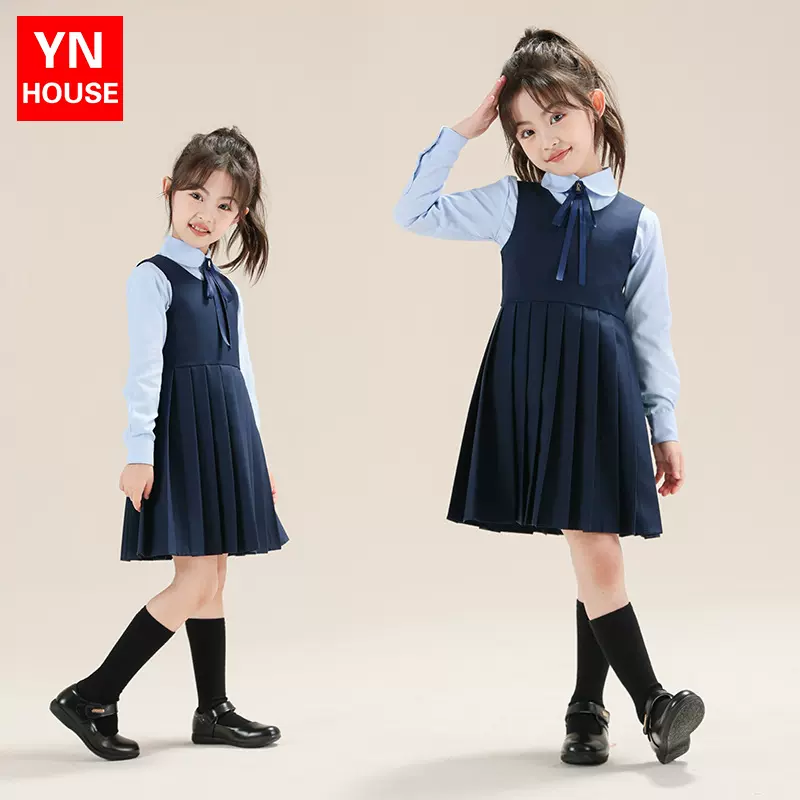女童连衣裙学院风套装儿童背心裙中大童JK裙子表演演出服百褶裙