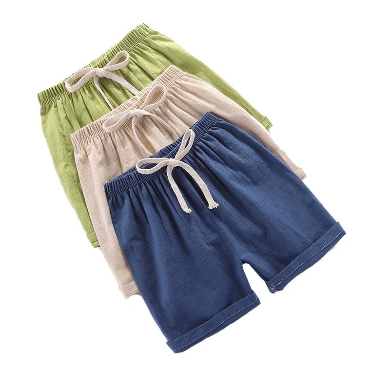 Children's Thin Cotton-Linen Shorts, Boys Beach Trousers, Lightweight Summer (100–150 cm)