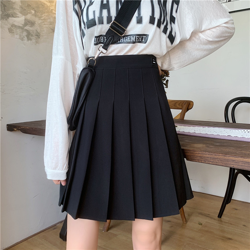 Lengthen Pleated Skirt Solid Color All-match College-style High-waist Skirt Anti-glare Slimming Spring and Summer New Short Skirt for Women