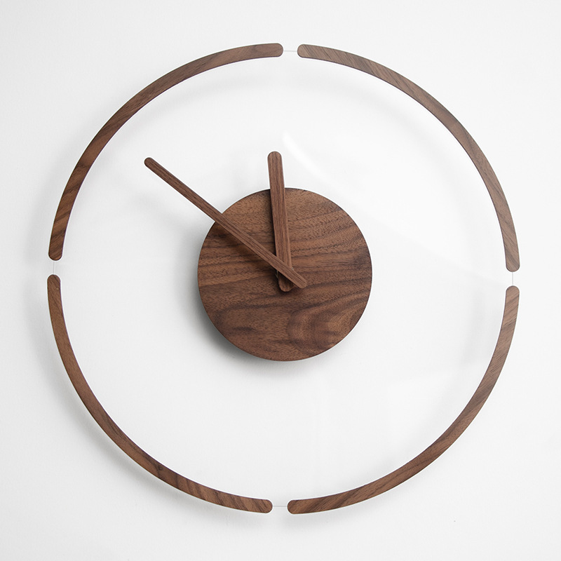 Nordic Solid Wood Transparent Wall Clock Modern Simple Creative Fashion Clock Living Room Bedroom Home Clock Personalized Wall Clock