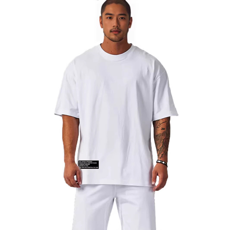 Wasteland Style Plus-Size Heavyweight 260g Pure Cotton Loose Round Neck Short-Sleeve T-Shirt for Men, Fitness and Training Wear Wasteland Style Plus-Size Heavyweight 260g Pure Cotton Loose Round Neck Short-Sleeve T-Shirt for Men, Fitness and Training Wear