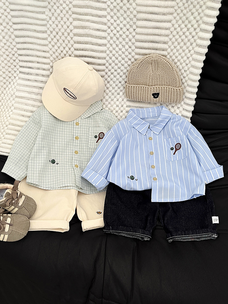Camisas guapos de otoño para niños con rayas extranjeras de cuello de polo ropa casual primavera y otoño ropa universal para bebés