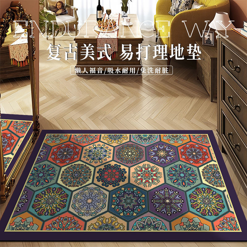 Retro American Tile Crystal Velvet Floor Mat Door Stain-Resistant and Soil-Rubbing Entry Door Floor Mat Cross-Border Non-Slip Foot Mat