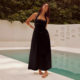 Cross-border Foreign Trade 2025 Summer Amazon New Fashion Elegant Wide Strap Solid Color Neck Backless dress Women