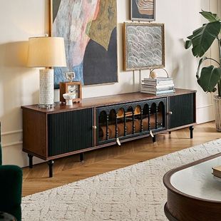 French Solid Wood Retro Coffee Table Tv Cabinet Black American Small Apartment Living Room Floor-Standing Storage Cabinet Antique Style Storage Cabinet