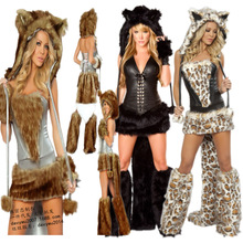 万圣节老虎狐狸多款大灰狼北极熊豹纹猫女动物毛毛摄影舞台圣诞装