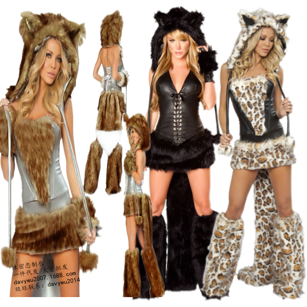万圣节老虎狐狸多款大灰狼北极熊豹纹猫女动物毛毛摄影舞台圣诞装
